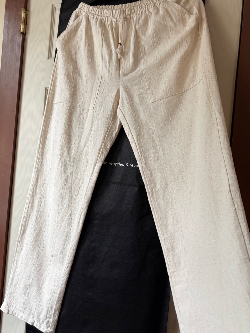 Handmade COTTON pantsWomen's Cream Drawstring Relaxed Trousers